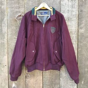 Vintage 90s Polo Ralph Lauren Eggplant Wool Preppy Bomber Varsity Jacket Large